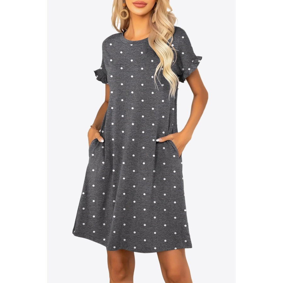 Flounce Sleeve Round Neck Dress with Pockets