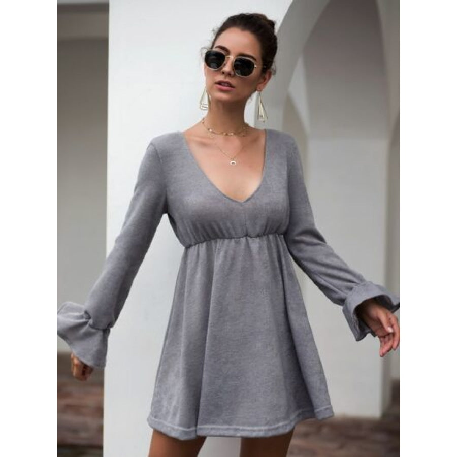 Flounce Sleeve V-Neck Mini Dress Clothing