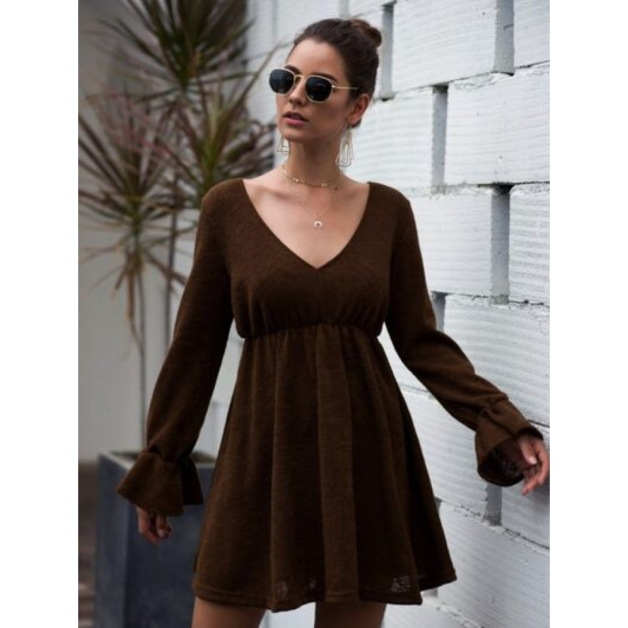 Flounce Sleeve V-Neck Mini Dress Clothing