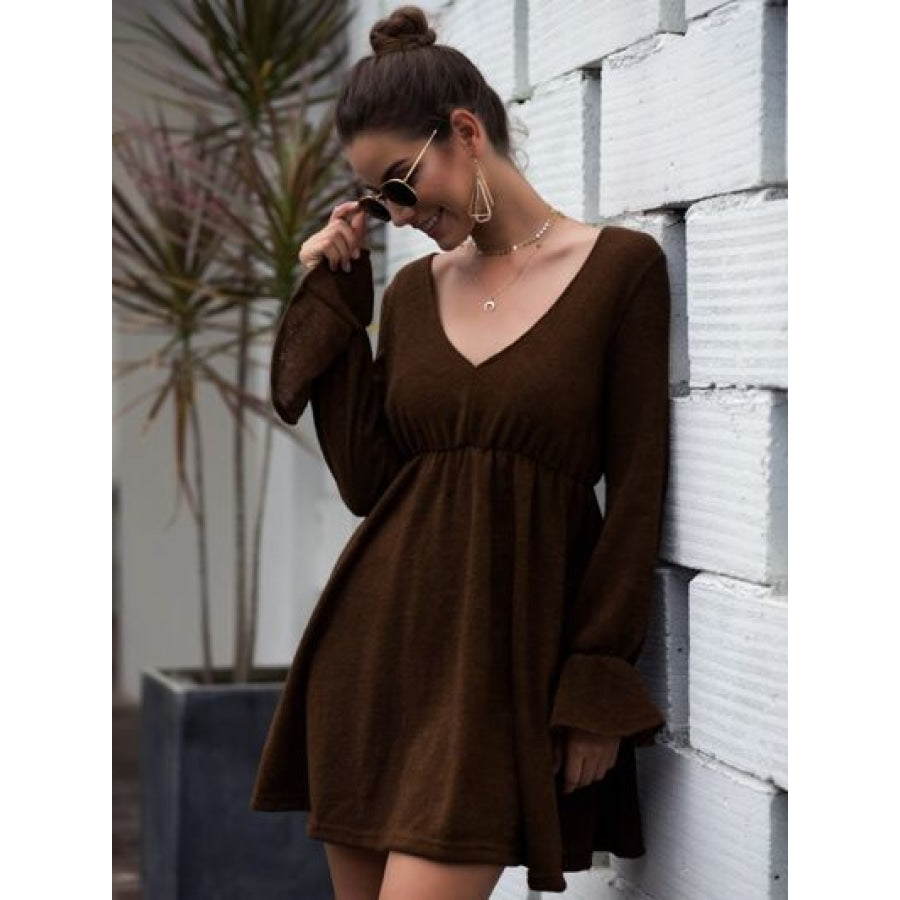 Flounce Sleeve V-Neck Mini Dress Clothing