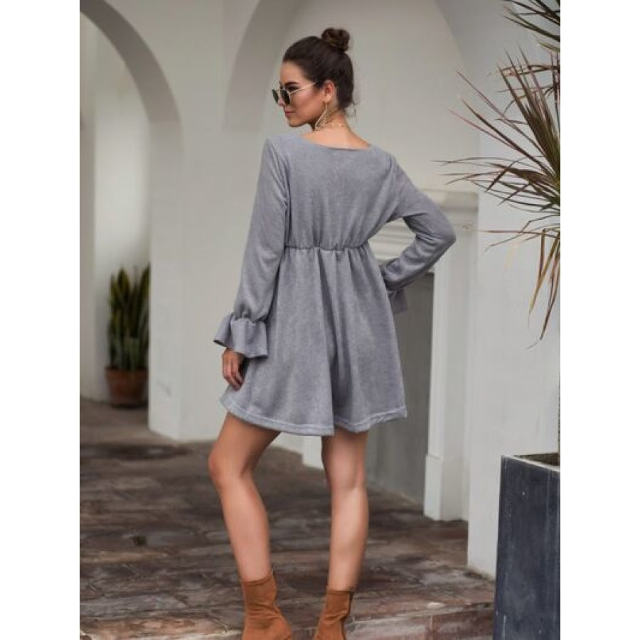 Flounce Sleeve V-Neck Mini Dress Clothing