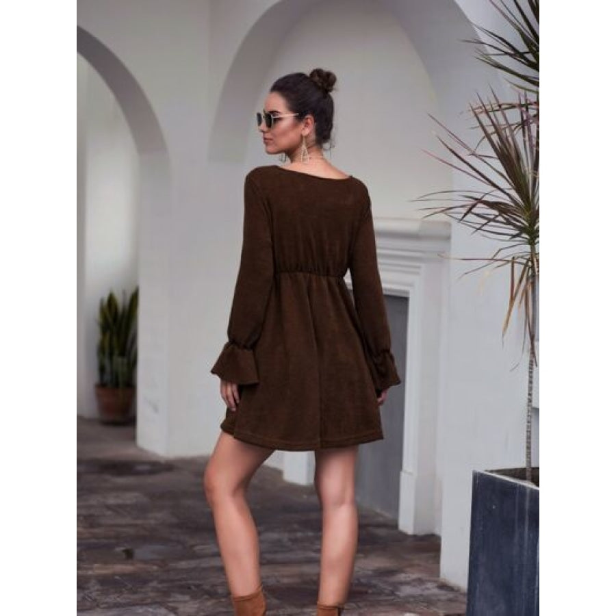 Flounce Sleeve V-Neck Mini Dress Clothing