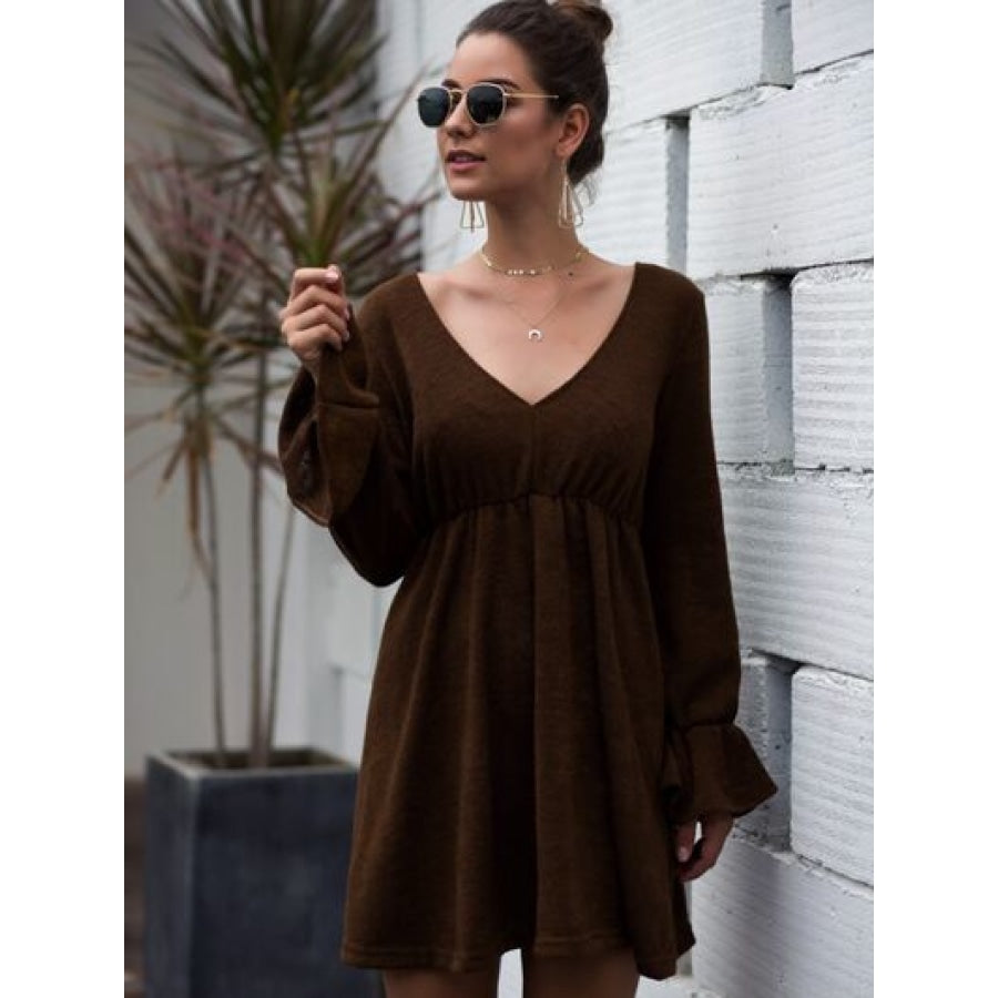 Flounce Sleeve V-Neck Mini Dress Clothing