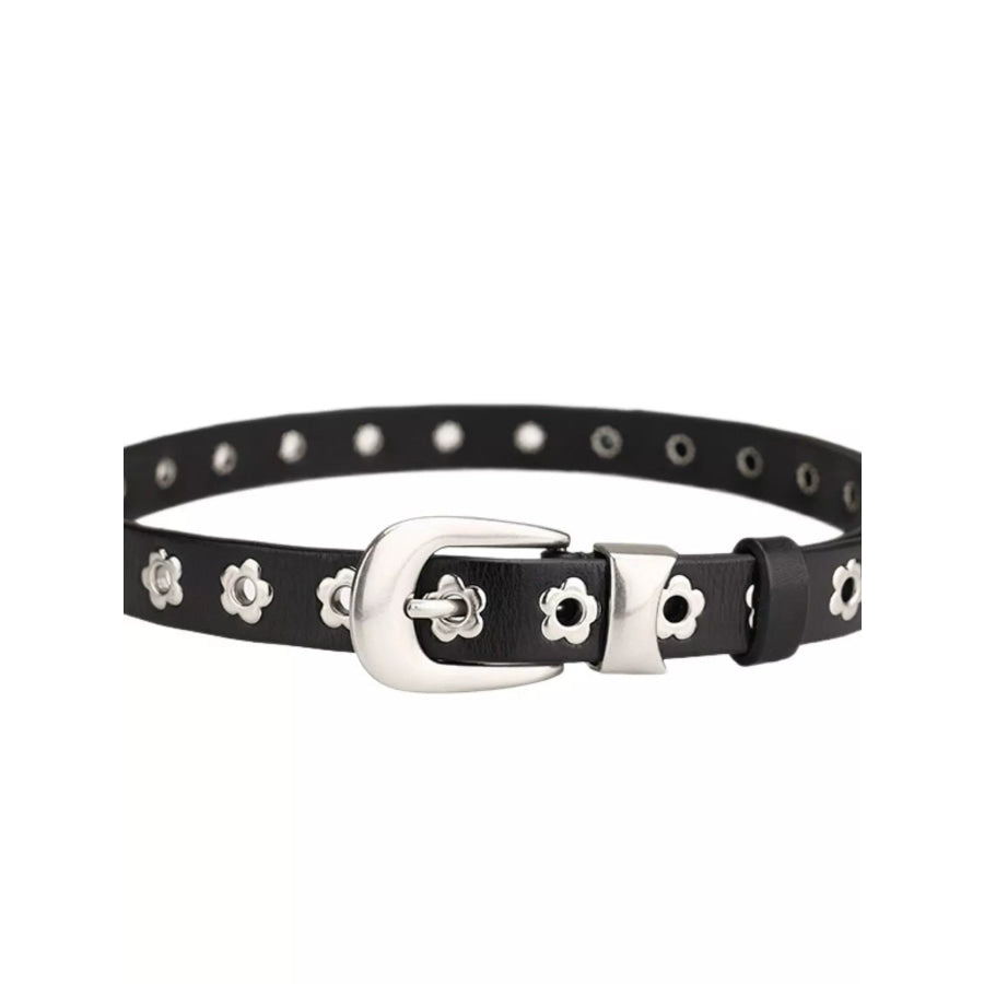 Flower Adjustable Leather Belt Black / ONESIZE Apparel and Accessories