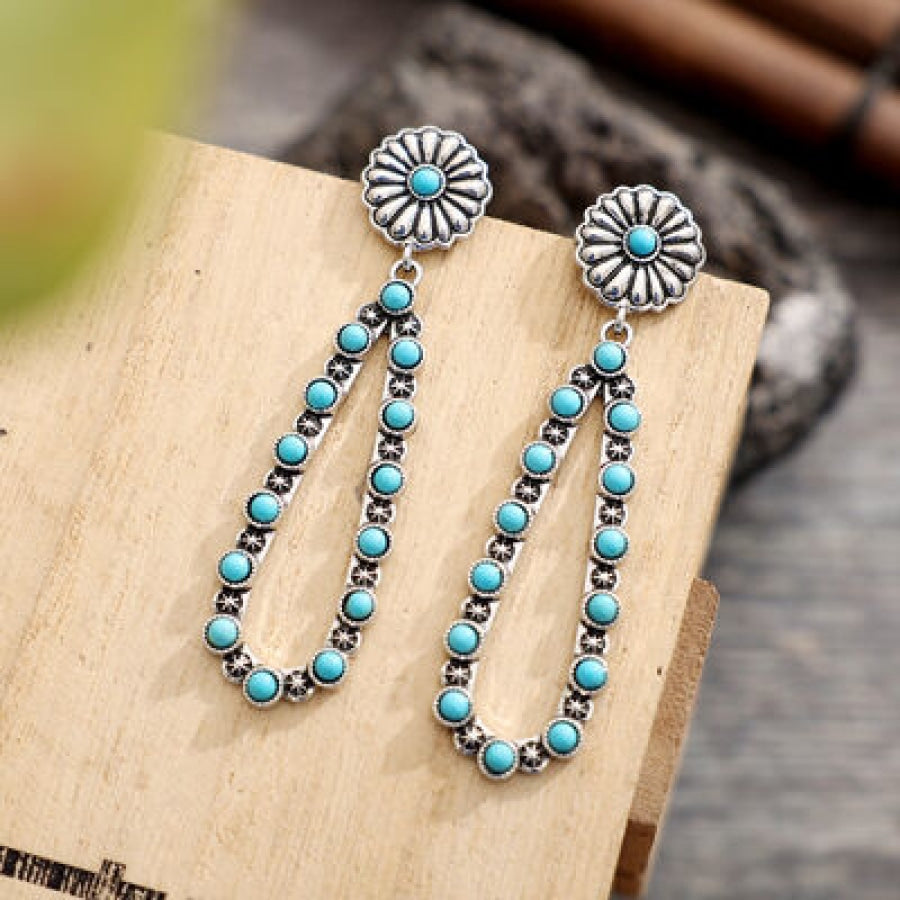 Flower Artificial Turquoise Teardrop Earrings Silver / One Size Apparel and Accessories