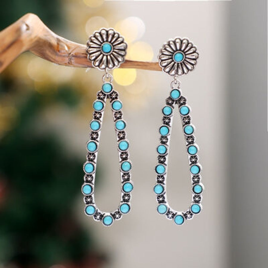 Flower Artificial Turquoise Teardrop Earrings Silver / One Size Apparel and Accessories