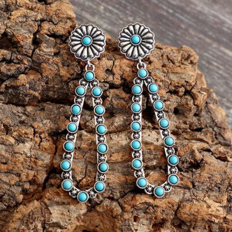 Flower Artificial Turquoise Teardrop Earrings Silver / One Size Apparel and Accessories