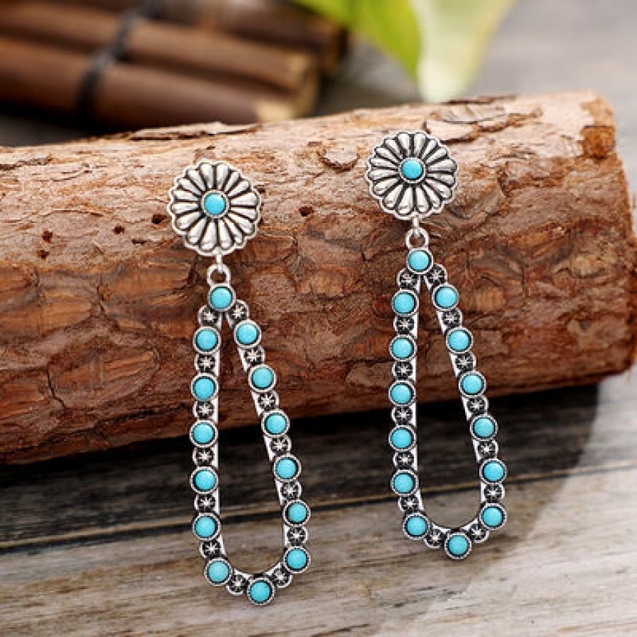 Flower Artificial Turquoise Teardrop Earrings Silver / One Size Apparel and Accessories