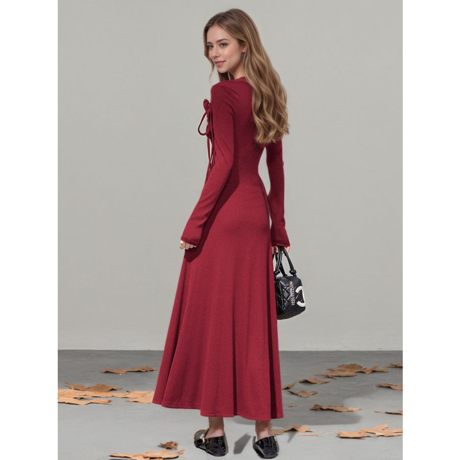 Flower Asymmetrical Neckline Long Sleeve Dress Apparel and Accessories