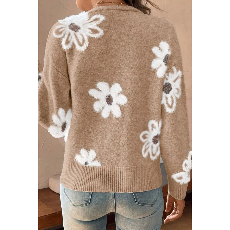 Flower Button Up Long Sleeve Cardigan Apparel and Accessories