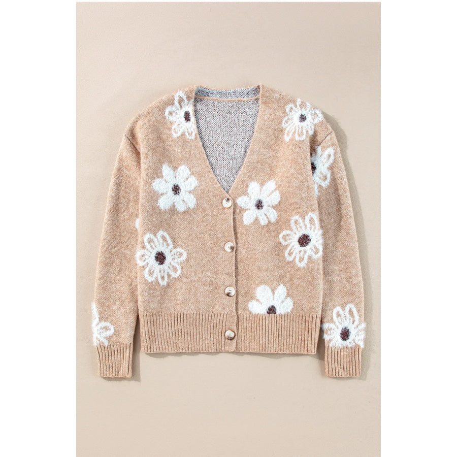 Flower Button Up Long Sleeve Cardigan Apparel and Accessories