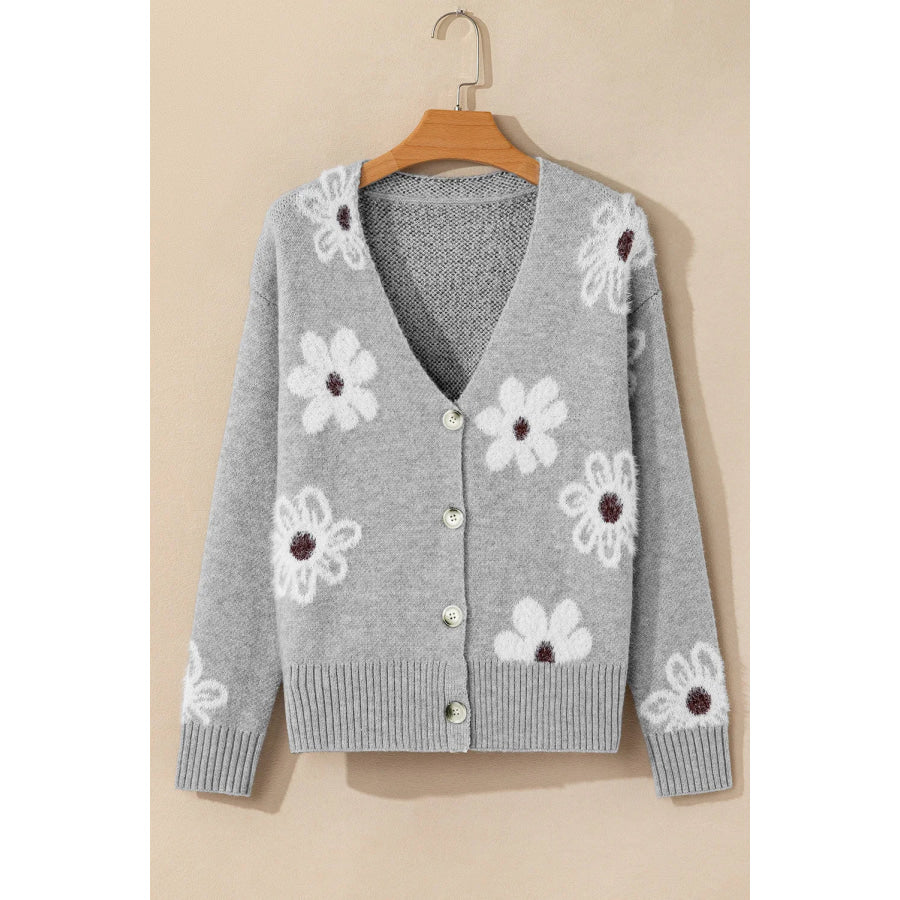 Flower Button Up Long Sleeve Cardigan Apparel and Accessories