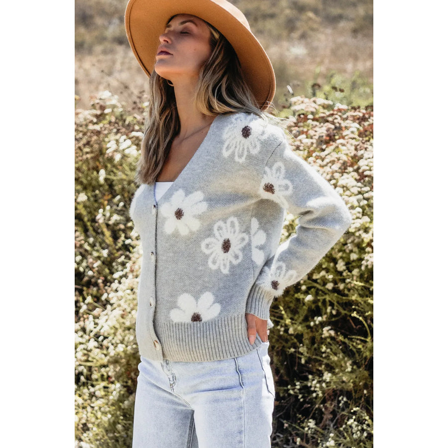 Flower Button Up Long Sleeve Cardigan Apparel and Accessories