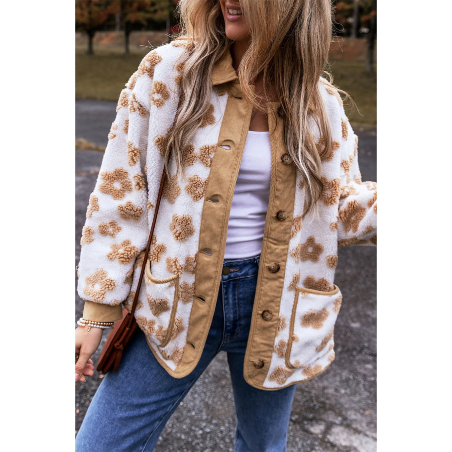 Flower Button Up Long Sleeve Jacket White / S Apparel and Accessories