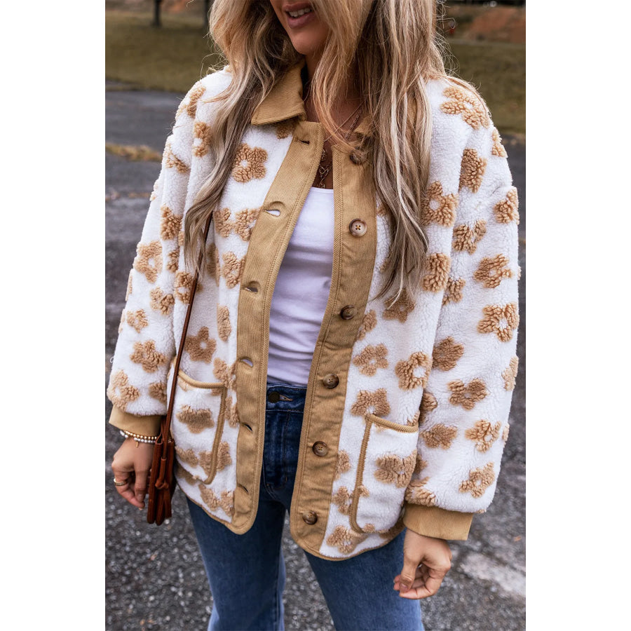 Flower Button Up Long Sleeve Jacket White / S Apparel and Accessories