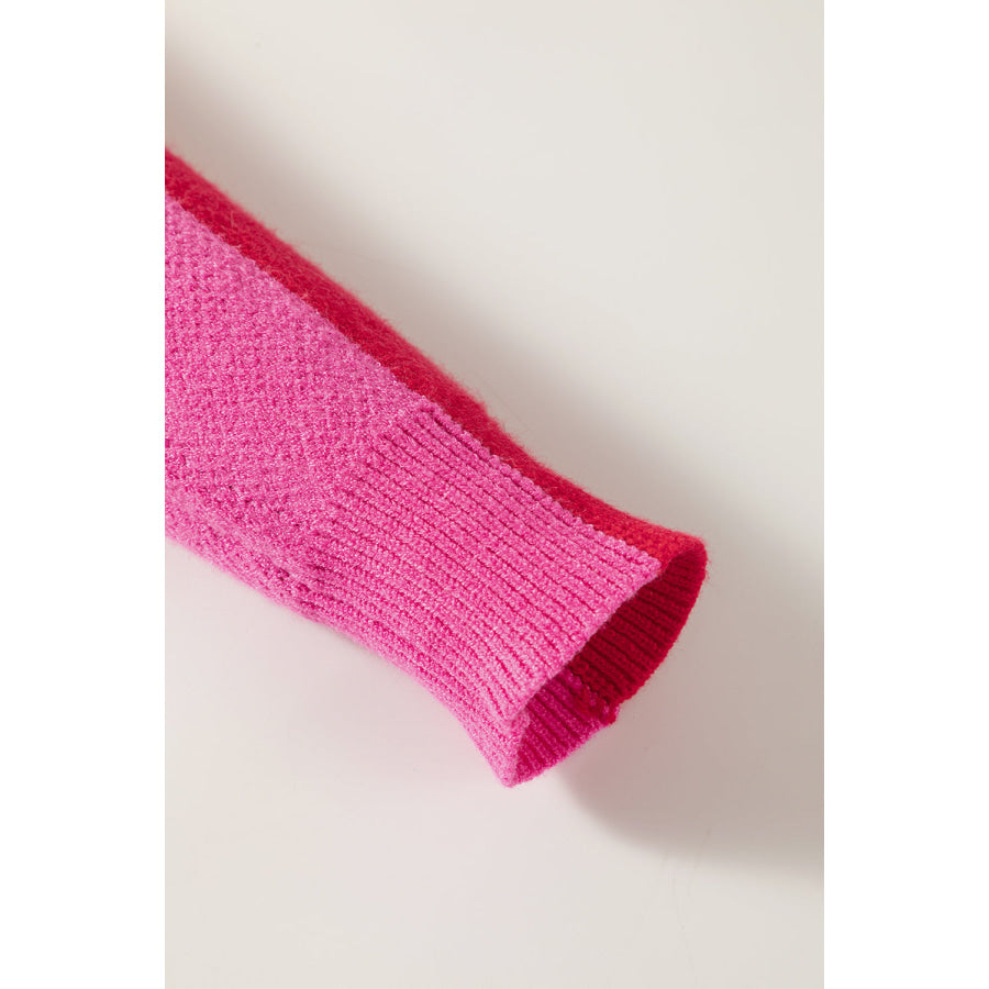 Flower Color Block Round Neck Sweater Apparel and Accessories