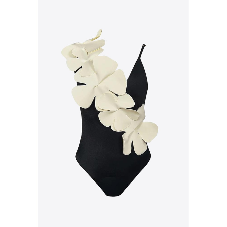 Flower Contrast One-Piece Swimsuit Black / S