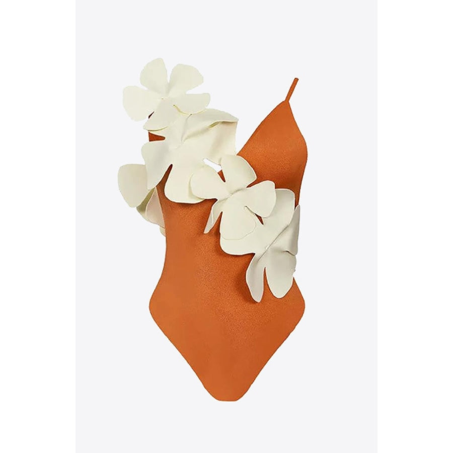 Flower Contrast One-Piece Swimsuit Orange / S
