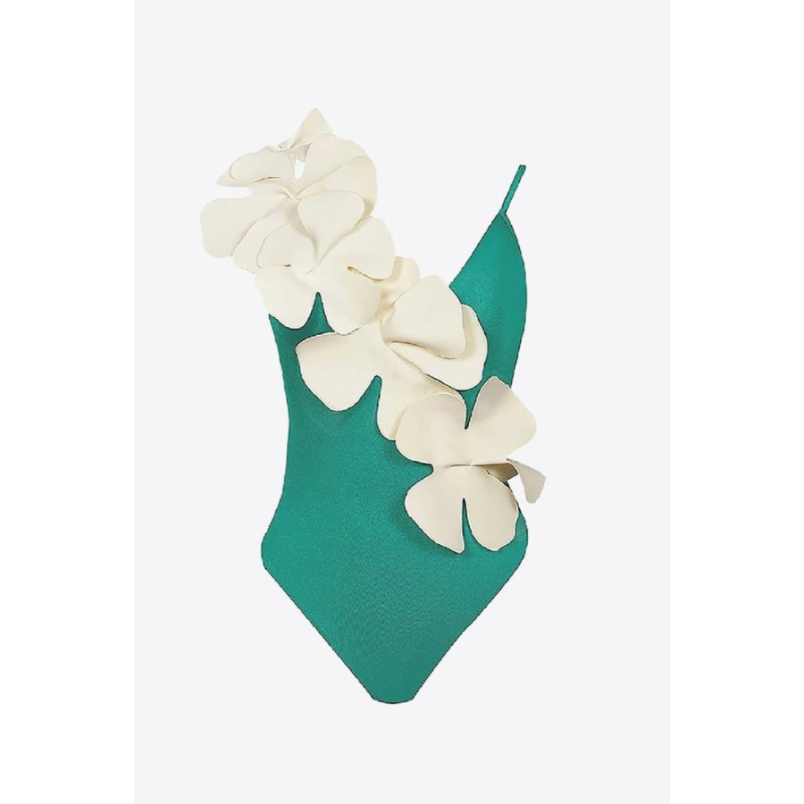 Flower Contrast One-Piece Swimsuit Turquoise / S