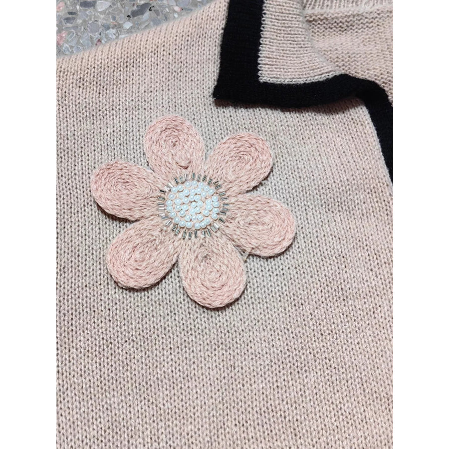 Flower Contrast Trim Dropped Shoulder Sweater Apparel and Accessories