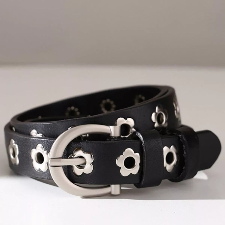 Flower Cutout Leather Belt Black / ONESIZE Apparel and Accessories