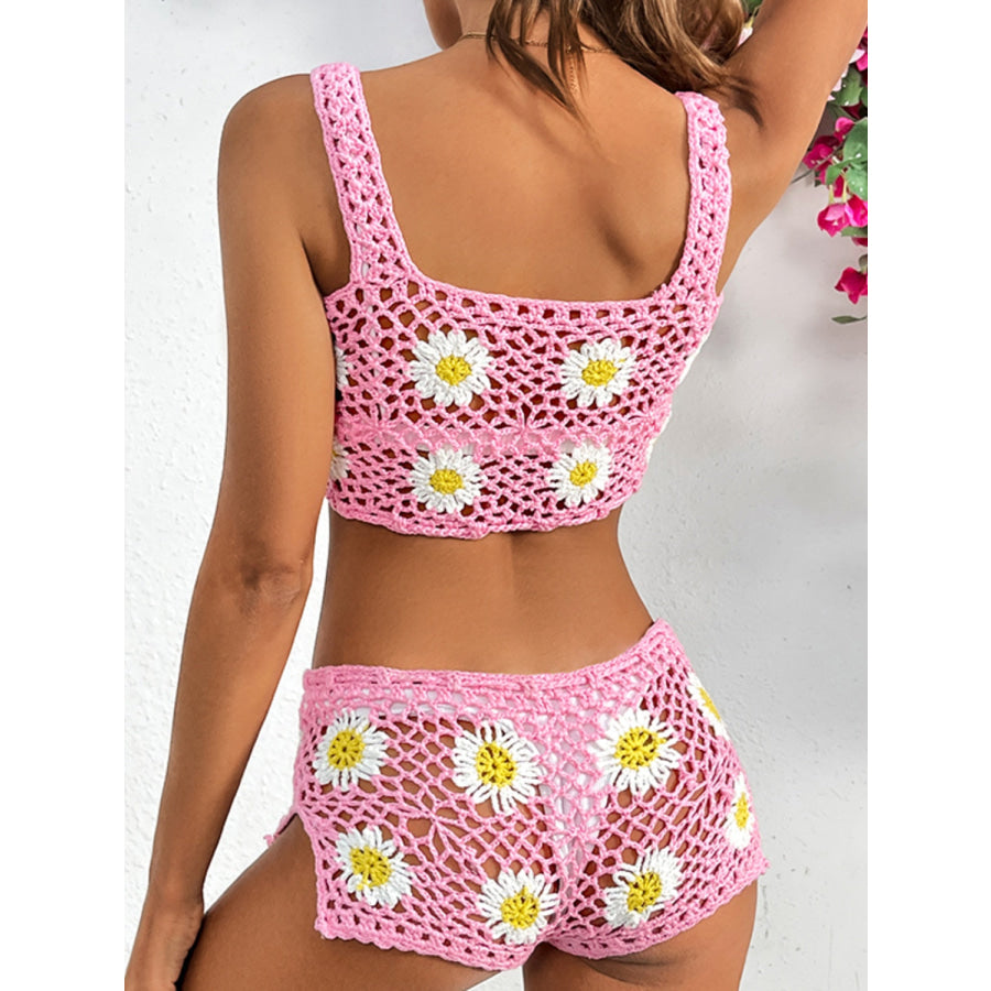 Flower Cutout Wide Strap Two - Piece Cover Up Apparel and Accessories