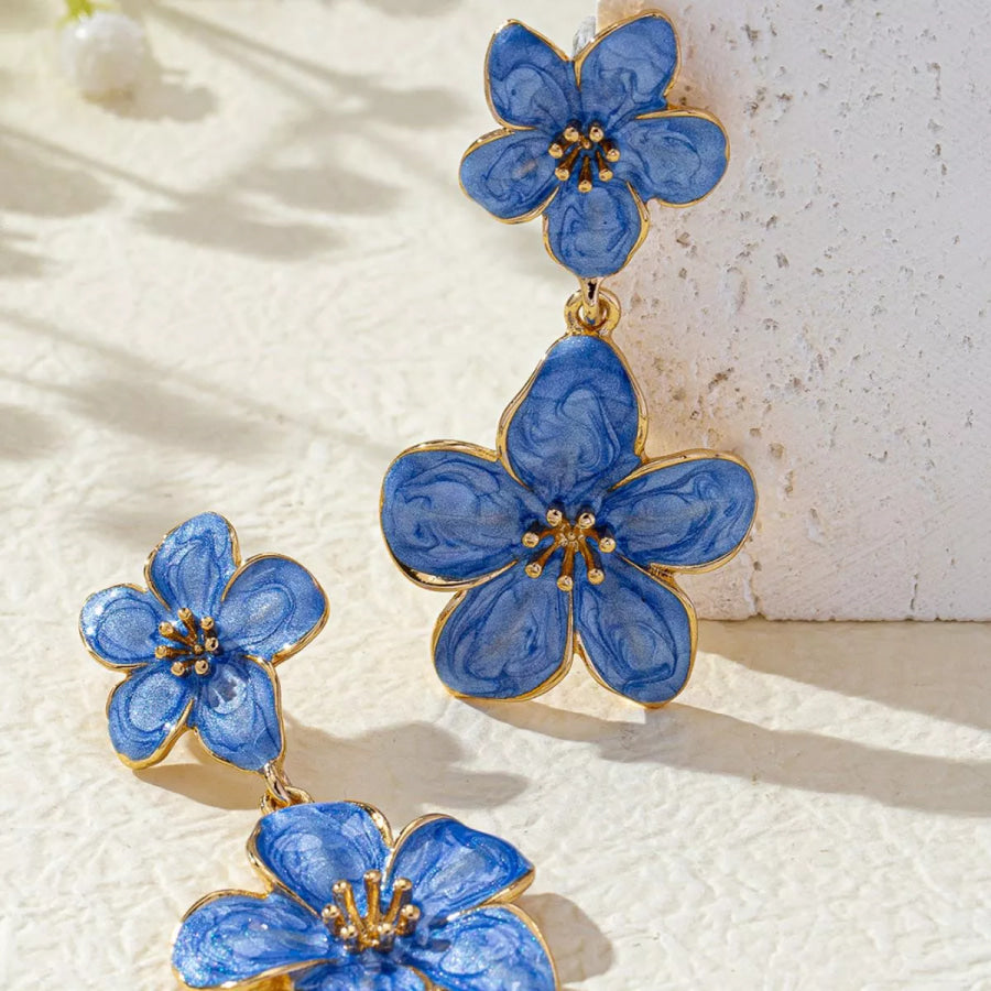 Flower Dangle Earrings Blue / onesize Apparel and Accessories