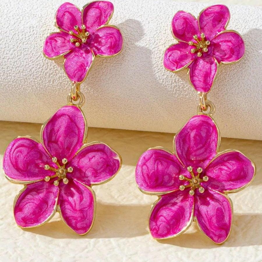 Flower Dangle Earrings Fuchsia Pink / onesize Apparel and Accessories
