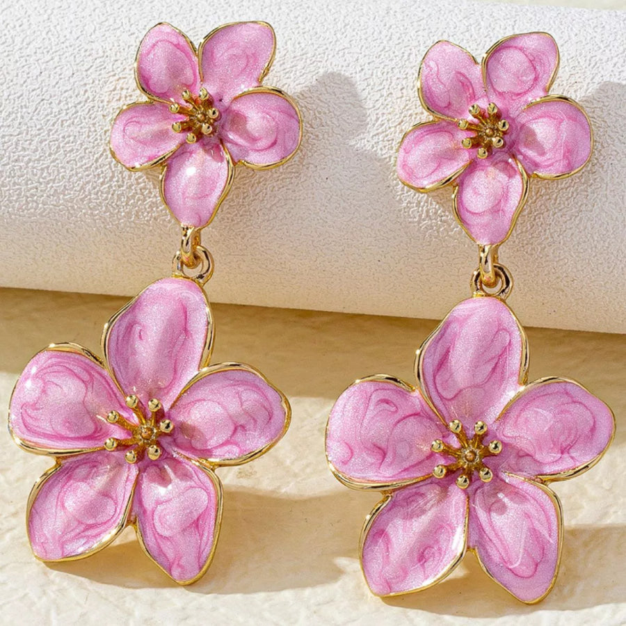 Flower Dangle Earrings Pink / onesize Apparel and Accessories