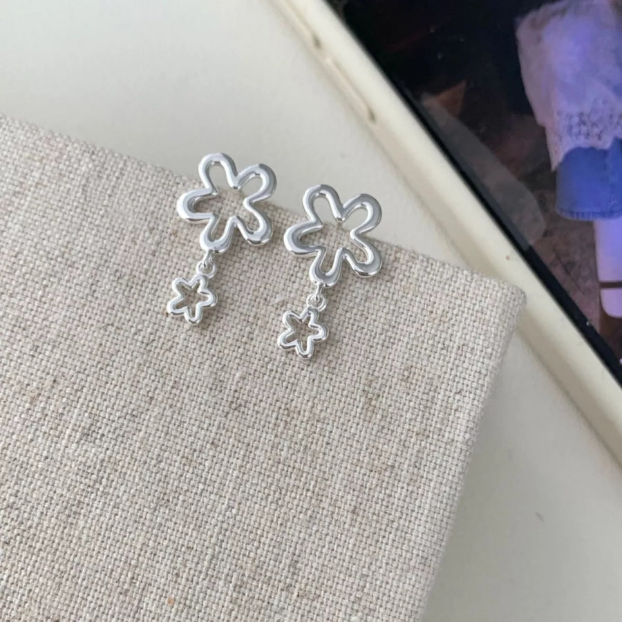 Flower Drop Earrings Silver / ONESIZE Apparel and Accessories