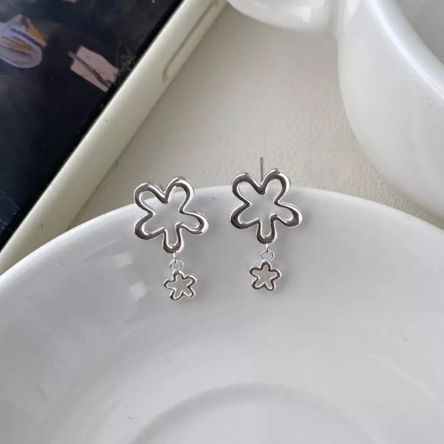 Flower Drop Earrings Silver / ONESIZE Apparel and Accessories