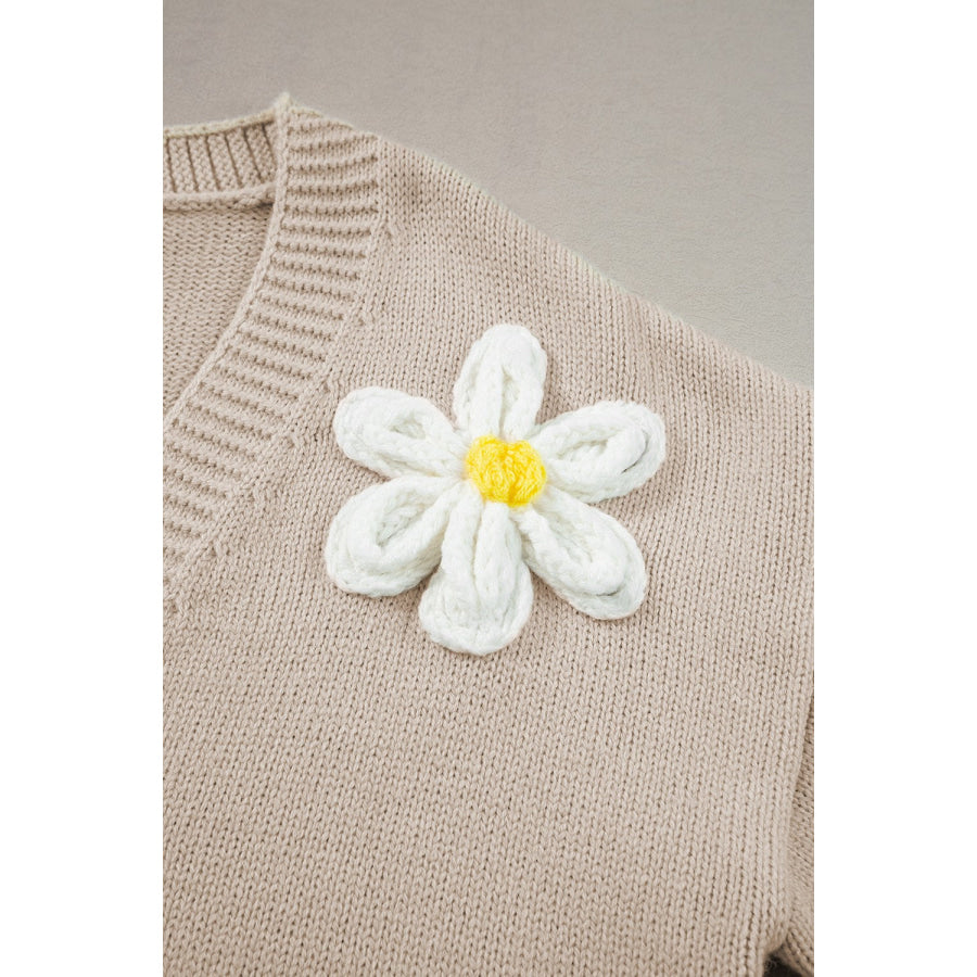 Flower Dropped Shoulder Long Sleeve Cardigan Apparel and Accessories