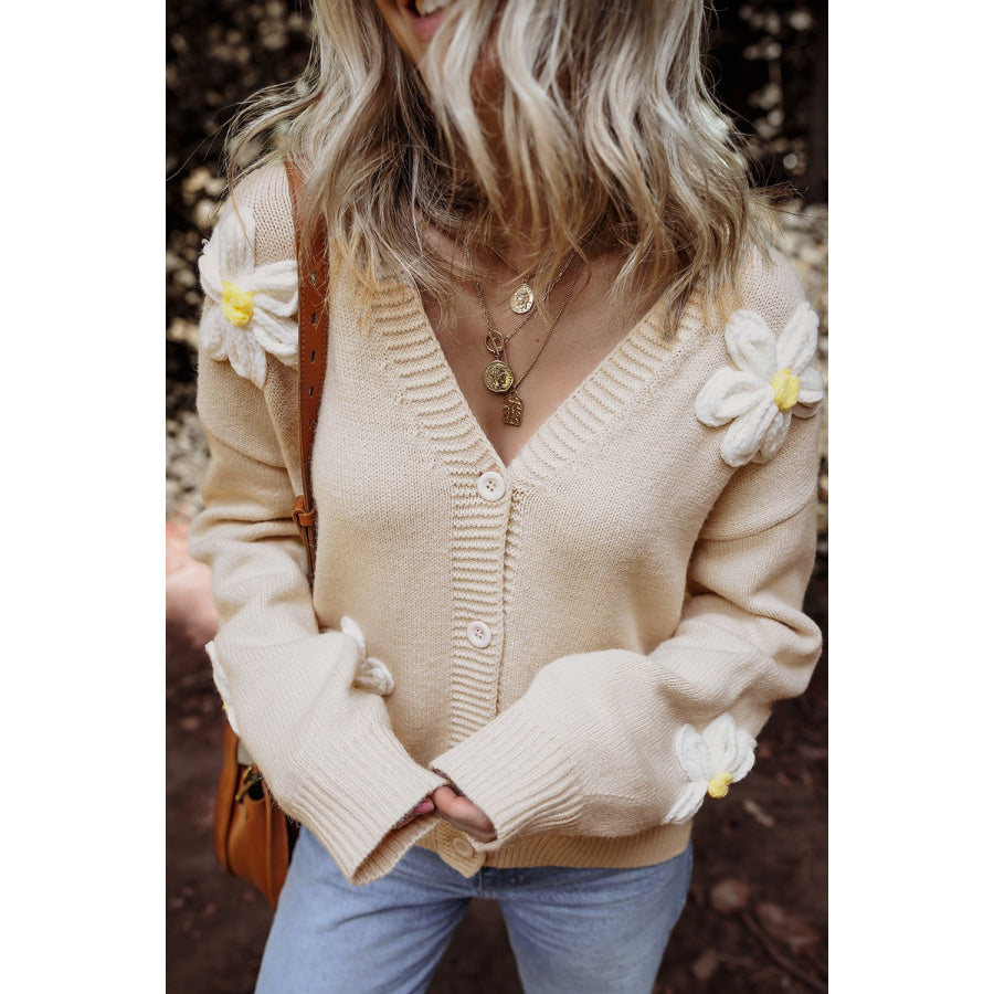 Flower Dropped Shoulder Long Sleeve Cardigan Apparel and Accessories