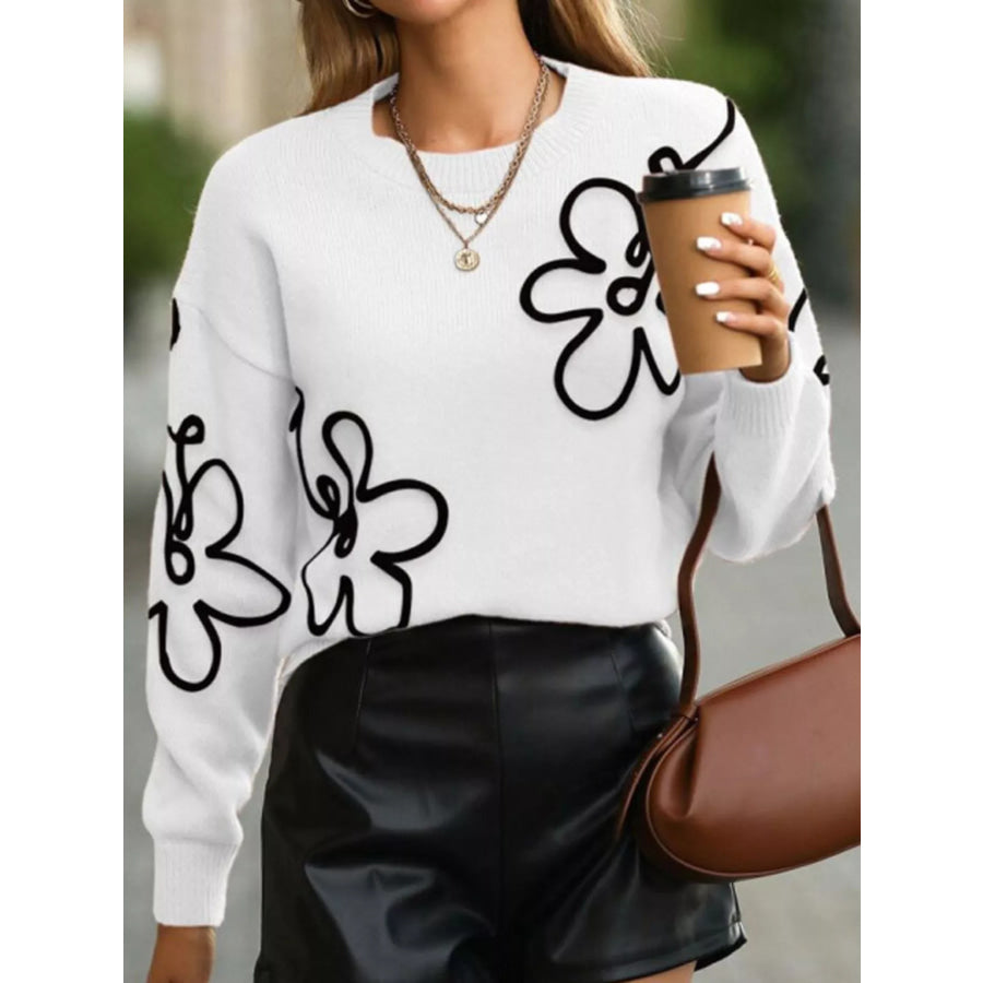 Flower Dropped Shoulder Sweater Apparel and Accessories