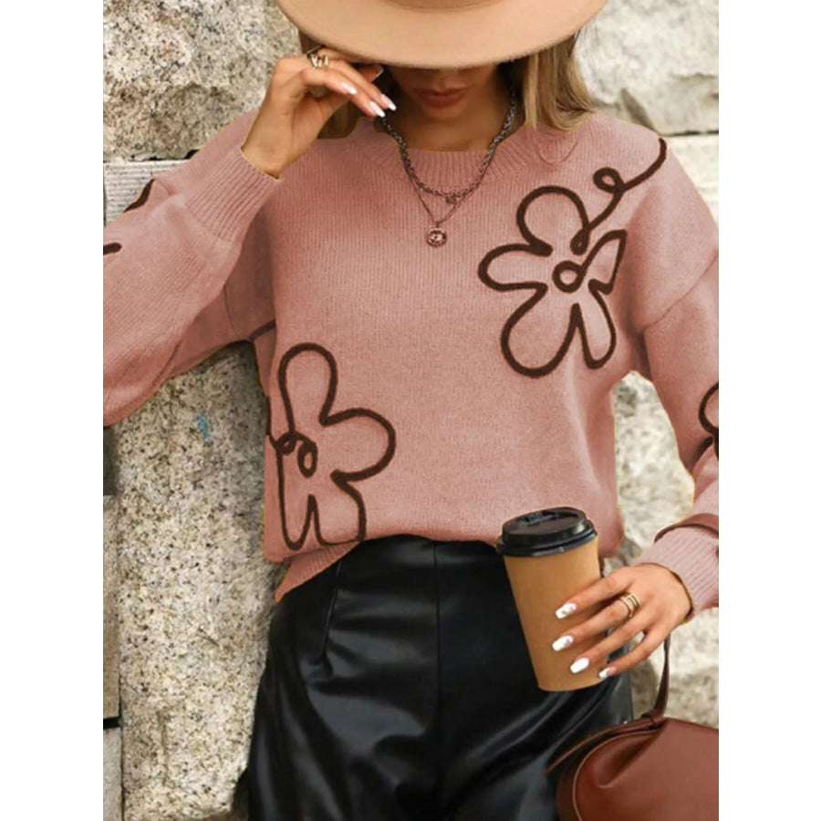 Flower Dropped Shoulder Sweater Apparel and Accessories