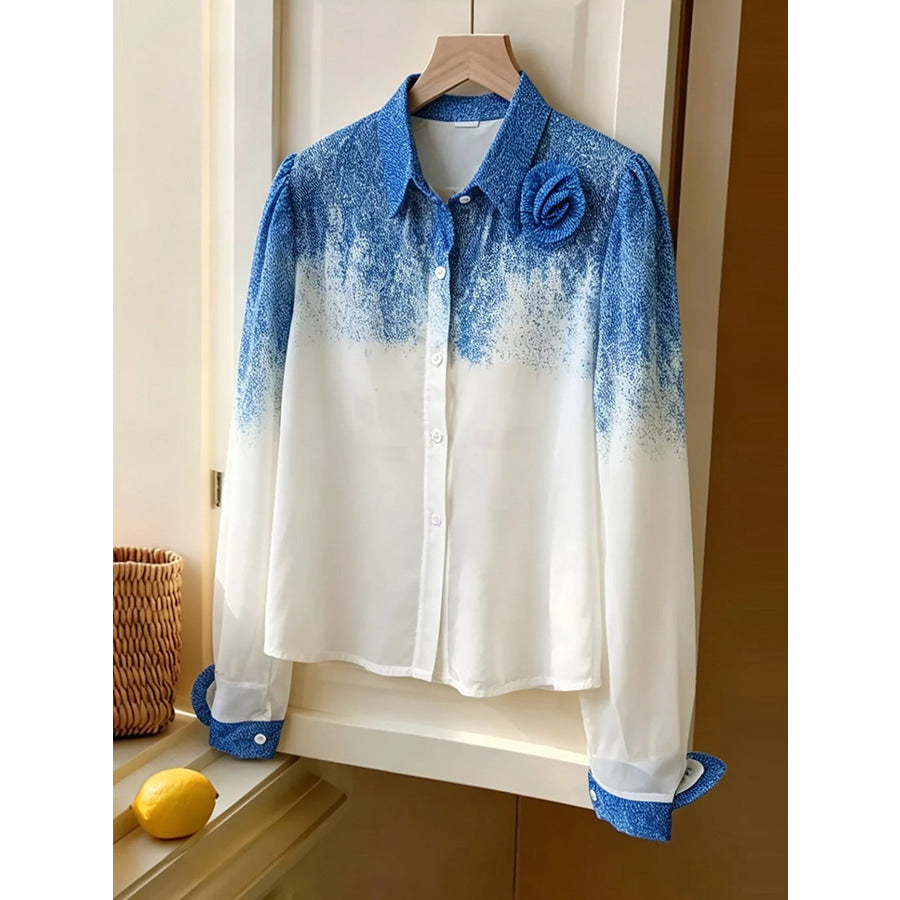 Flower Gradient Button Up Shirt Blue / M Apparel and Accessories