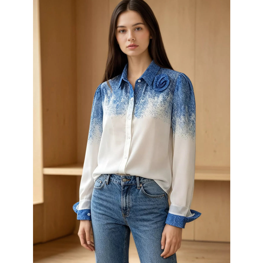 Flower Gradient Button Up Shirt Blue / M Apparel and Accessories