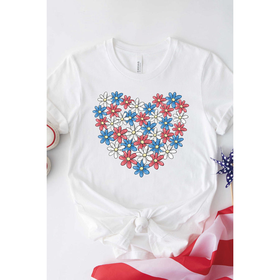 Flower Graphic Round Neck Short Sleeve T-Shirt Apparel and Accessories