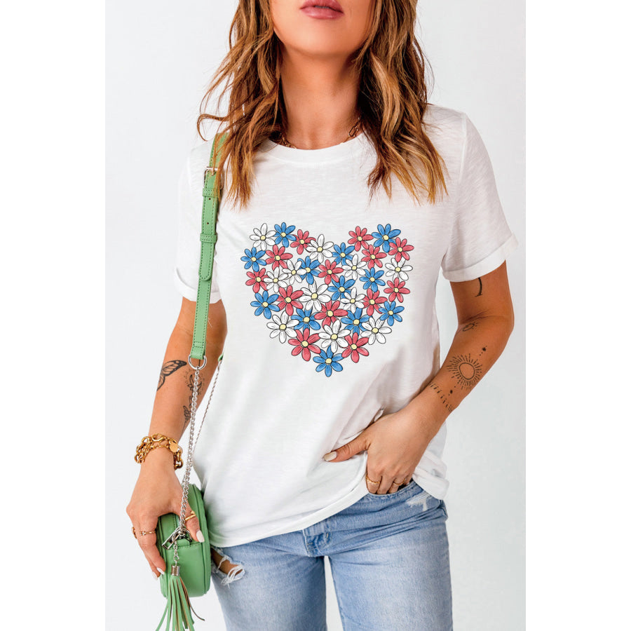 Flower Graphic Round Neck Short Sleeve T-Shirt Apparel and Accessories