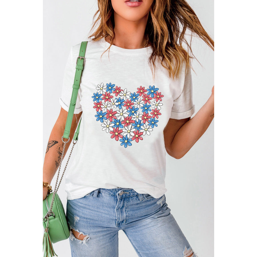 Flower Graphic Round Neck Short Sleeve T-Shirt Apparel and Accessories