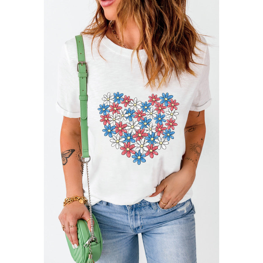 Flower Graphic Round Neck Short Sleeve T-Shirt Apparel and Accessories