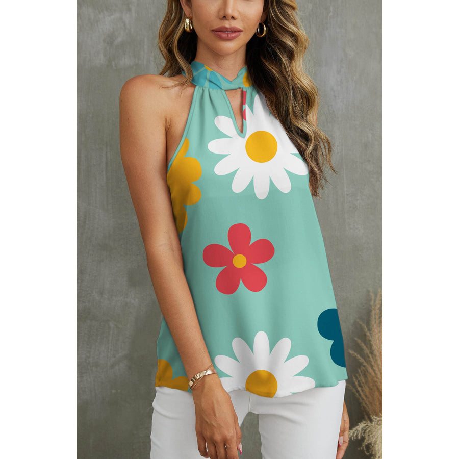 Flower Grecian Neck Tank Gum Leaf / S Apparel and Accessories