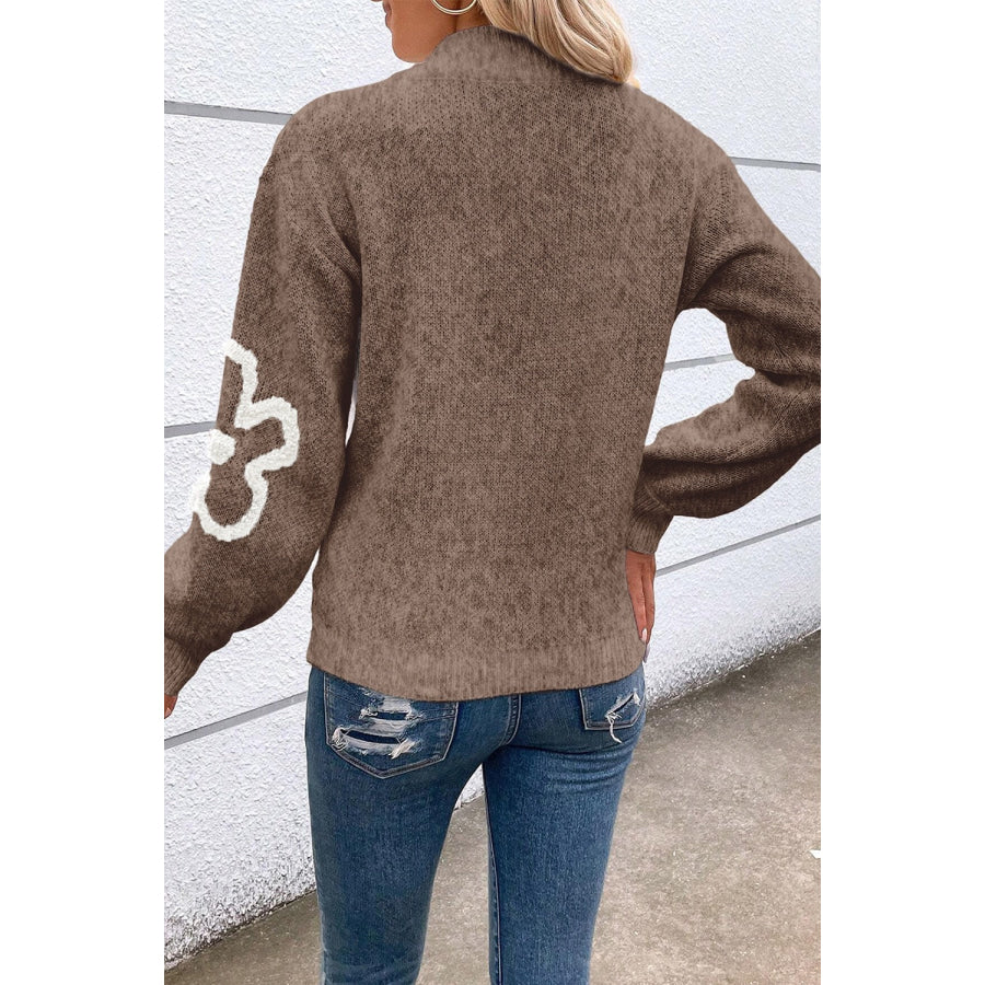 Flower Half Zip Dropped Shoulder Sweater Apparel and Accessories