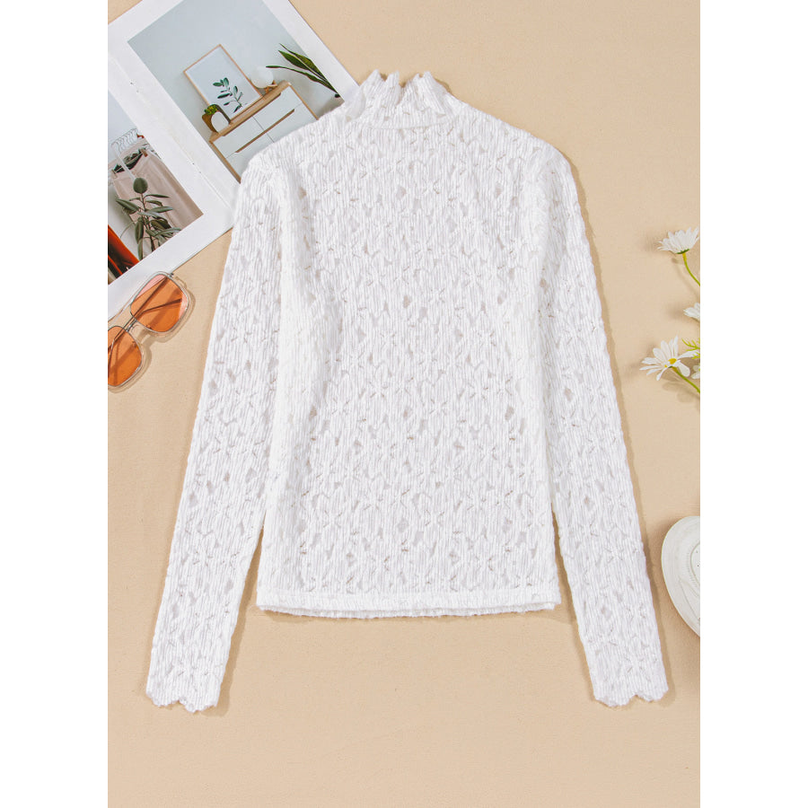 Flower Lace Mock Neck Long Sleeve Top Apparel and Accessories