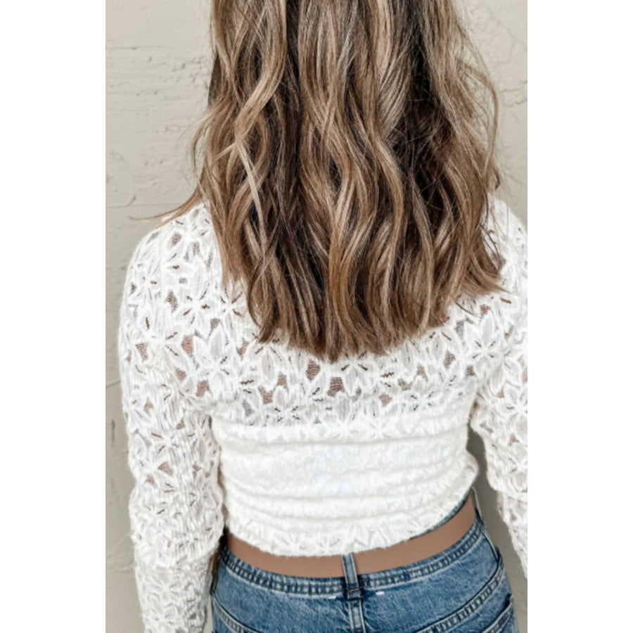 Flower Lace Mock Neck Long Sleeve Top Apparel and Accessories