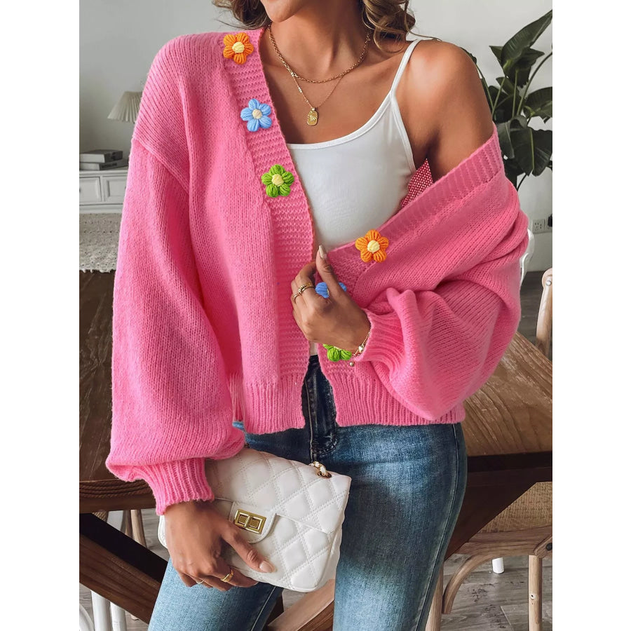 Flower Open Front Cardigan Apparel and Accessories