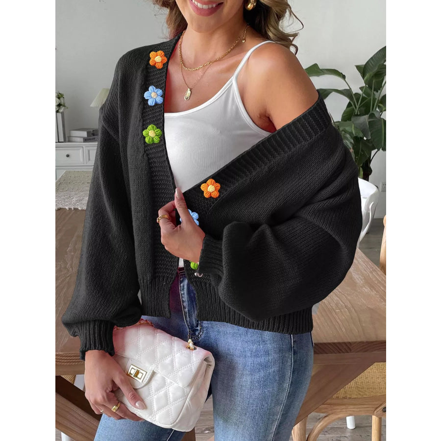 Flower Open Front Cardigan Apparel and Accessories