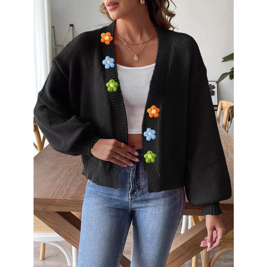 Flower Open Front Cardigan Apparel and Accessories