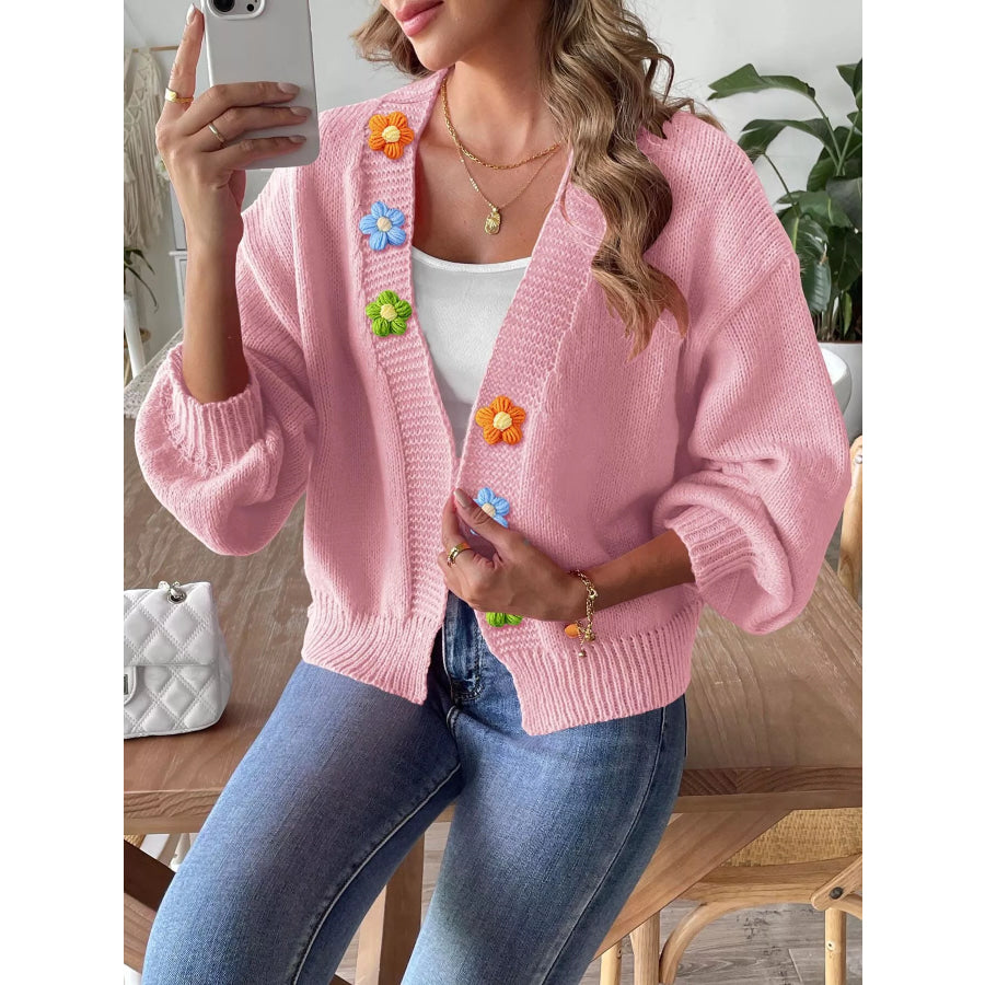 Flower Open Front Cardigan Apparel and Accessories