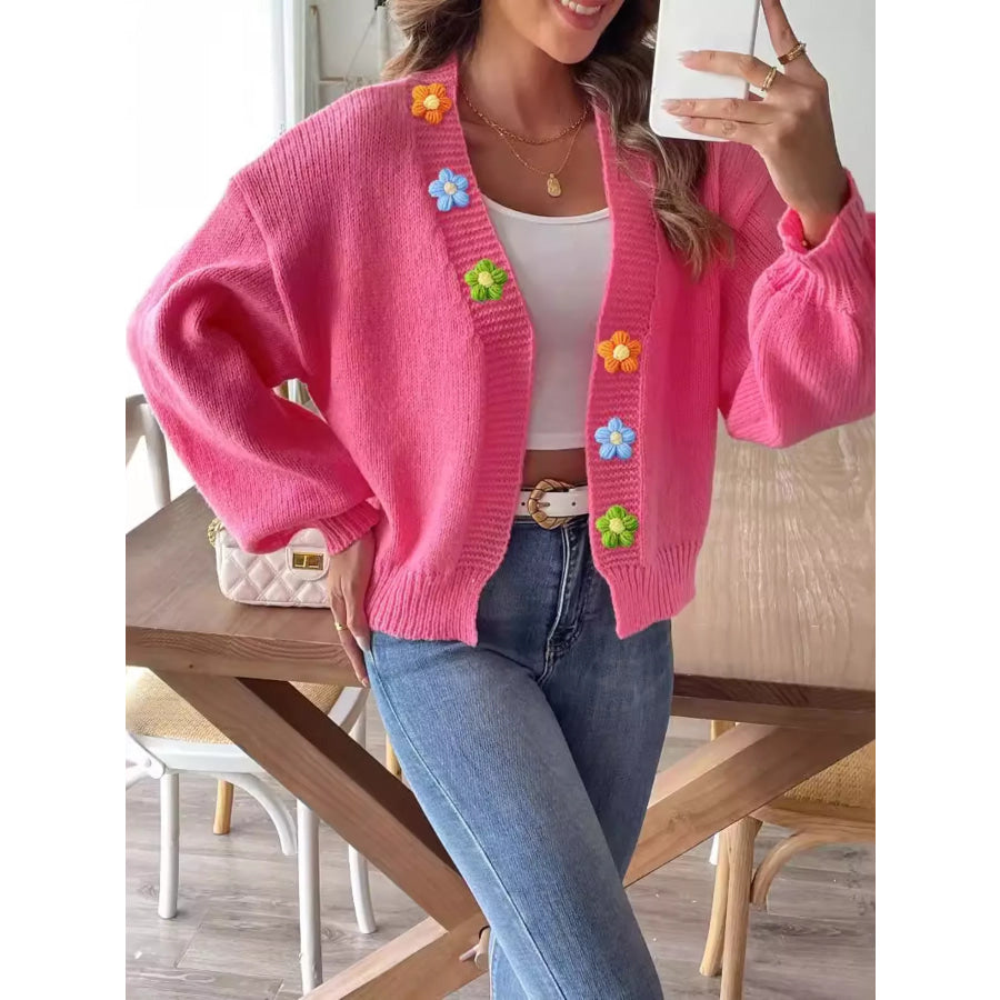 Flower Open Front Cardigan Apparel and Accessories